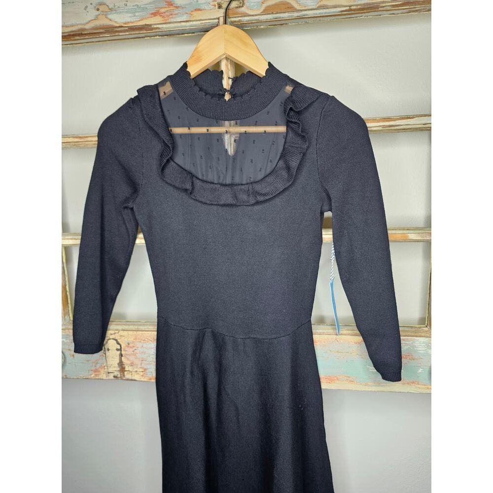 NWT Draper James Black Dress w/ Ruffle Bib neckline & polka dot lace size XS - Picture 8 of 9